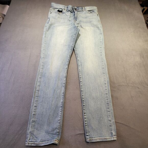 Eddie Bauer Jeans Womens 8 Blue Boyfriend Straight Leg Stretch Denim Distressed - Picture 1 of 11